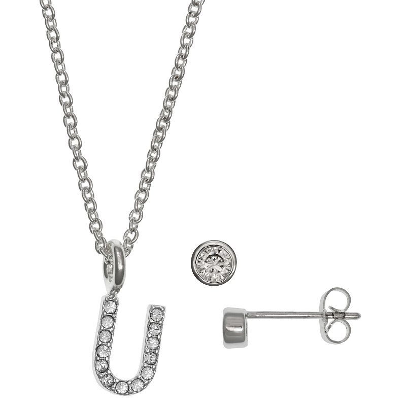 Kids FAO Schwarz Initial Necklace & Stud Earring Set, Girls, White