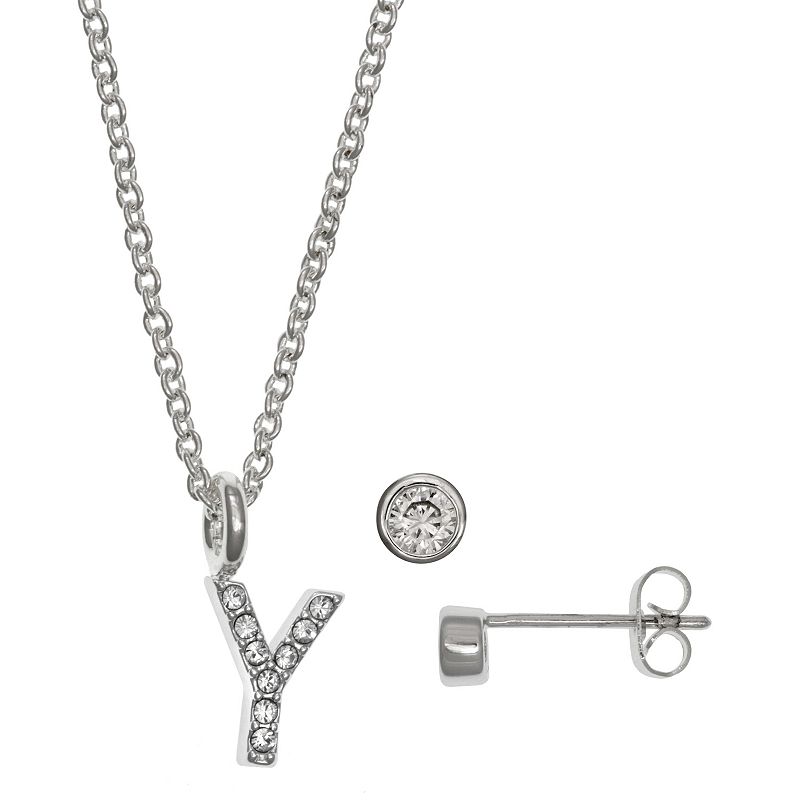 Kids FAO Schwarz Initial Necklace & Stud Earring Set, Girls, White