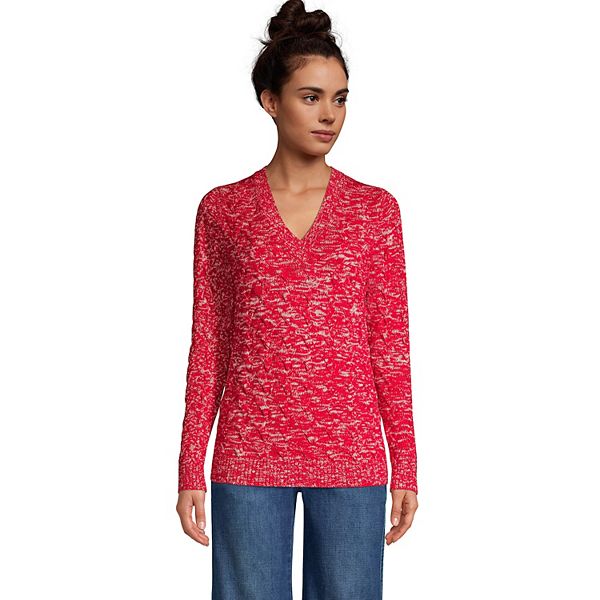 Women's Lands' End Drifter Cable Knit VNeck Sweater