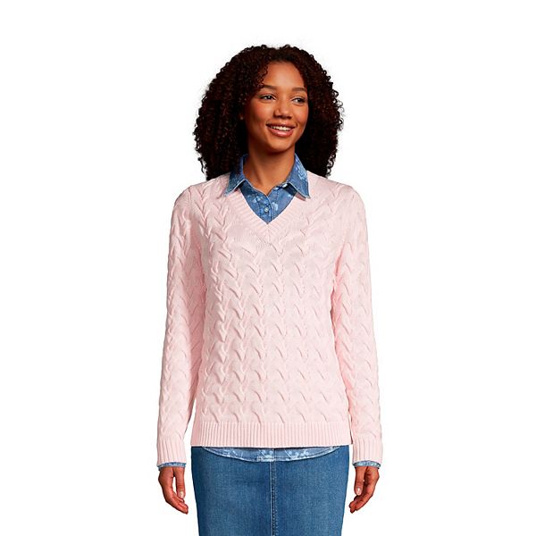 Petite Lands' End Drifter Cable Knit VNeck Sweater