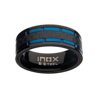 Men's Two Tone Stainless Steel & Carbon Fiber Hammered Ring