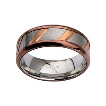 Two Tone Stainless Steel Striped Men's Ring