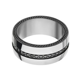 DANTE Men's Two Tone Sterling Silver Black Cubic Zirconia Ring