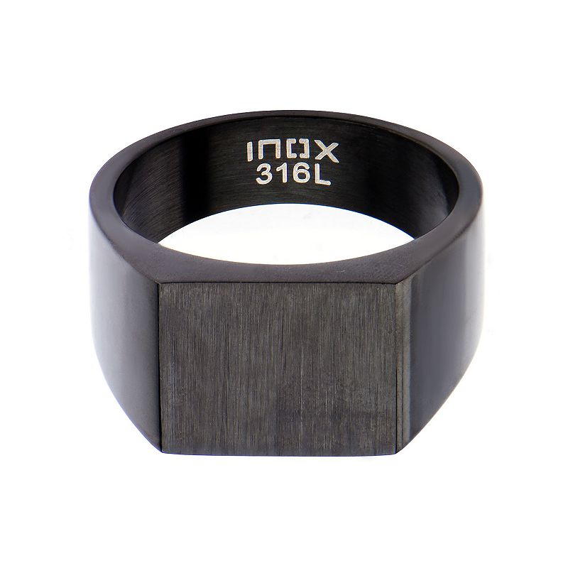 Mens Stainless Steel Polished Signet Ring, Size: 12, Black