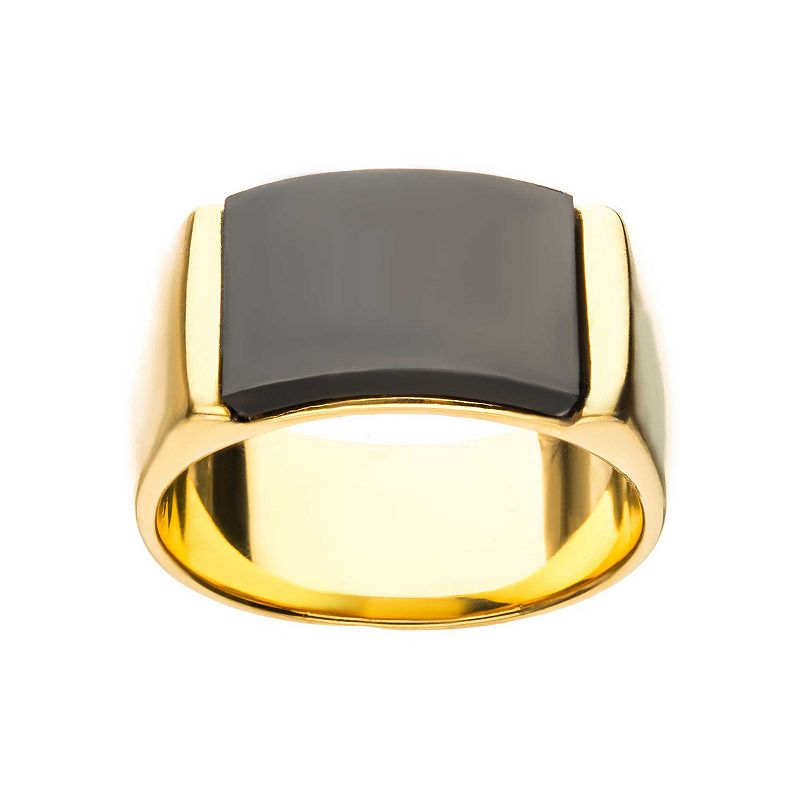 Mens Two Tone Stainless Steel Signet Ring, Size: 9