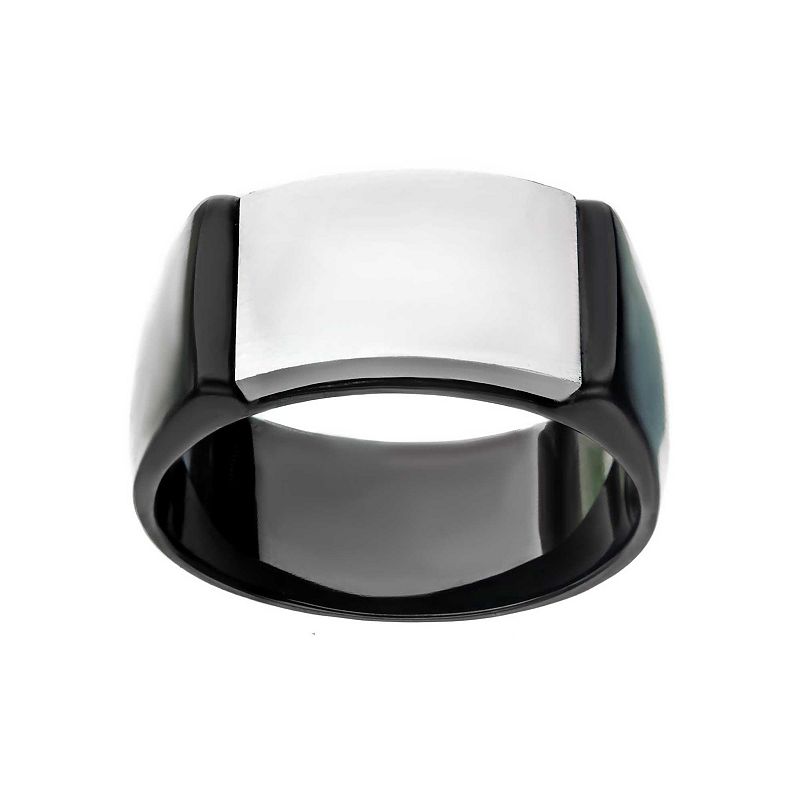 Mens Two Tone Stainless Steel Signet Ring, Size: 10