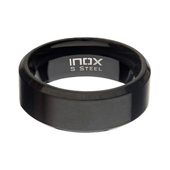 Men's 8 mm Black Stainless Steel Matte Beveled Ring