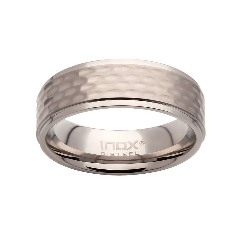 Mens Stainless Steel Hammered Ring, Size: 10, Grey