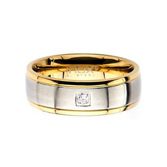 Men's Two Tone Stainless Steel Cubic Zirconia Ring