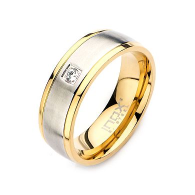 Men's Two Tone Stainless Steel Cubic Zirconia Ring