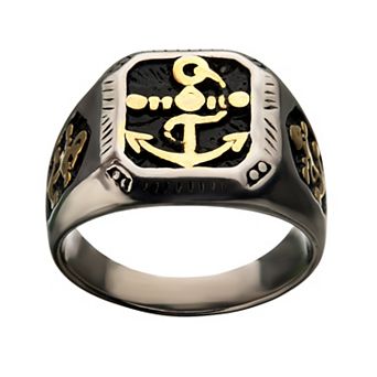 Men's DANTE Two Tone Stainless Steel Vintage Anchor Signet Ring