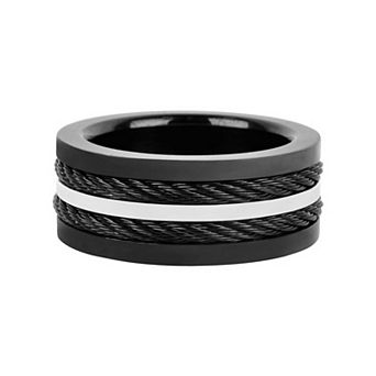 Men's DANTE Black Stainless Steel Cable Ring