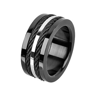 Men's DANTE Black Stainless Steel Cable Ring