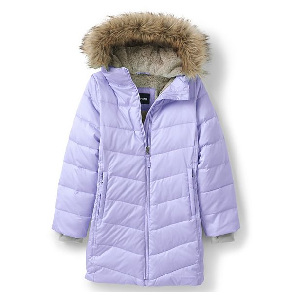 Lands' End Girls Winter Fleece Lined Down Alternative ThermoPlume Coat 