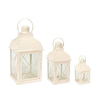 Double X-Frame Off White Lantern Floor Decor 3 pc Set