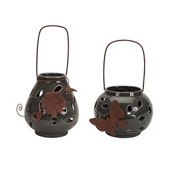 Floral Butterfly Lantern Table Decor 2 pc Set