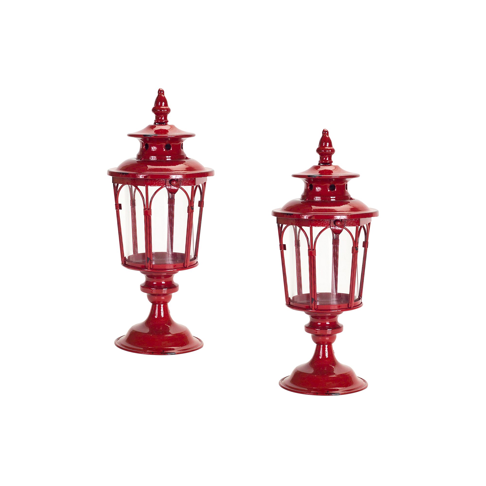 Red Pedestal Lantern Floor Decor, Multi