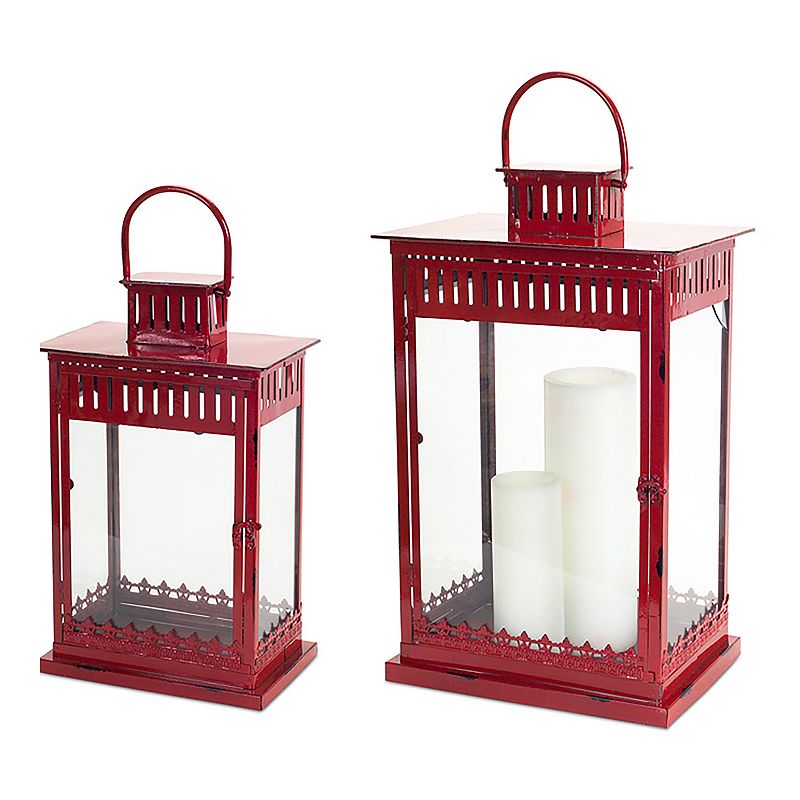 lanterns (set of 2) 20 h  25 h metal  glass