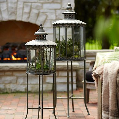 Cage Pedestal Lantern Floor Decor 2-piece Set