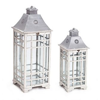 Crisscross Distressed Lantern Floor Decor 2 pc Set