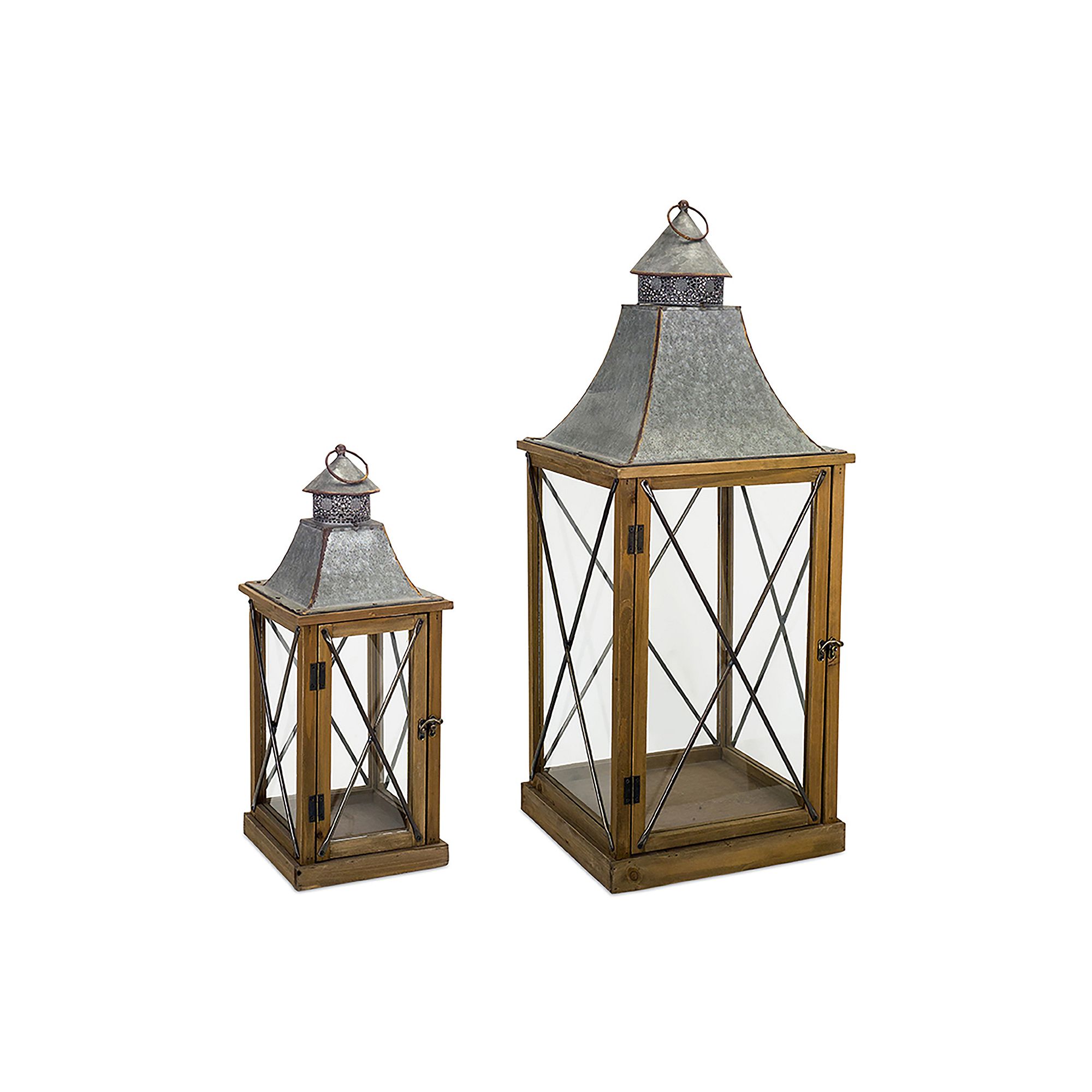 X-Frame Mixed Media Lantern Floor Decor 2-piece Set, Multi