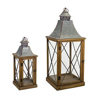 X-Frame Mixed Media Lantern Floor Decor 2 pc Set