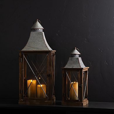 X-Frame Mixed Media Lantern Floor Decor 2-piece Set