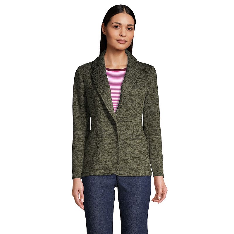 Womens Lands End Sweater Fleece Blazer, Size: Medium, Dark Green