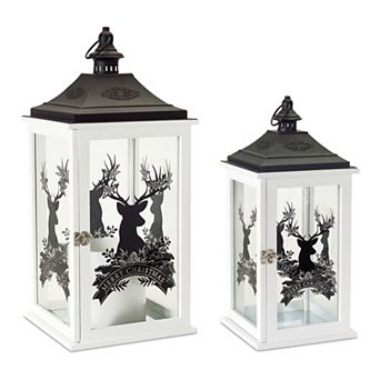 Merry Christmas Reindeer Lantern Floor Decor 2 pc Set