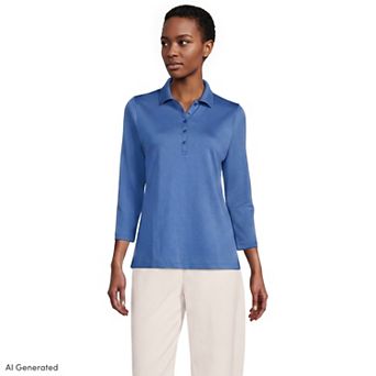 Women's Lands' End Supima Cotton 3/4-Sleeve Polo Shirt