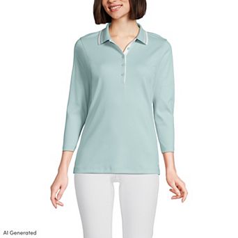 Women's Lands' End Supima Cotton 3/4-Sleeve Polo Shirt