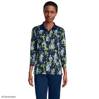 Petite Lands' End Supima Cotton 3/4 Sleeve Polo Shirt