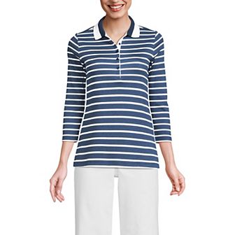 Petite Lands' End Supima Cotton 3/4 Sleeve Polo Shirt
