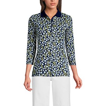 Petite Lands' End Supima Cotton 3/4 Sleeve Polo Shirt