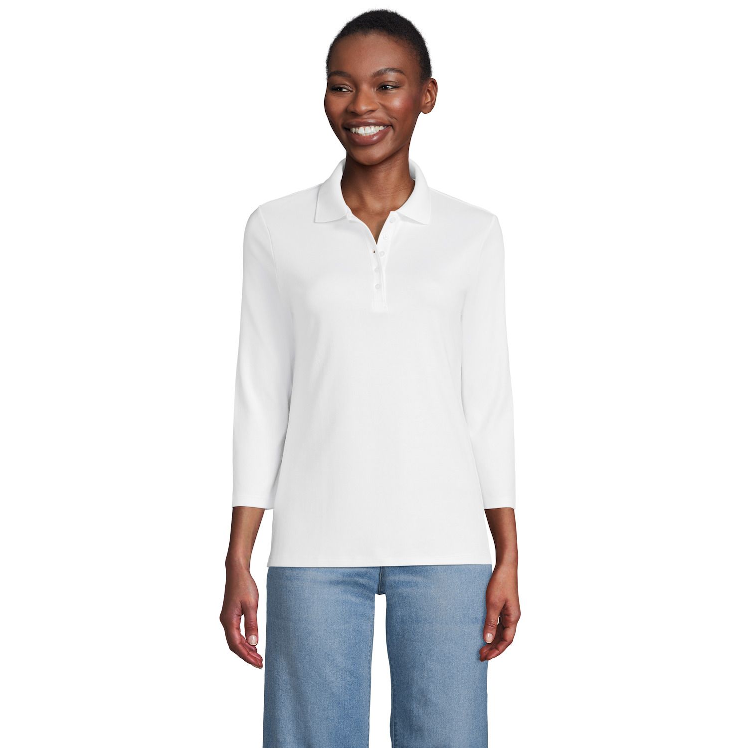 Image for Lands' End Petite Supima Cotton 3/4 Sleeve Polo Shirt at Kohl's.