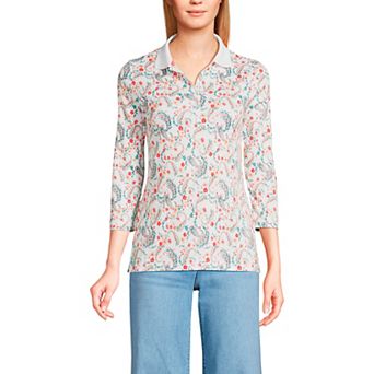 Petite Lands' End Supima Cotton 3/4 Sleeve Polo Shirt