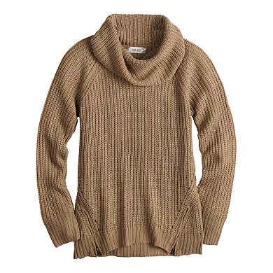 Juniors' Pink Republic Cowlneck Zipper Detail Pullover Sweater