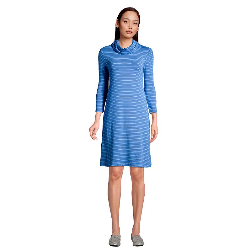 Womens Lands End French Terry Cowlneck Sweaterdress, Size: Medium, Blue