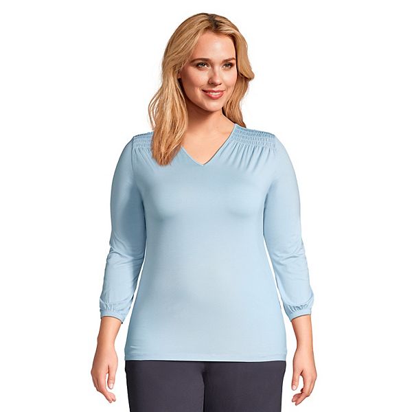 Plus Size Lands' End Smocked V-Neck Top