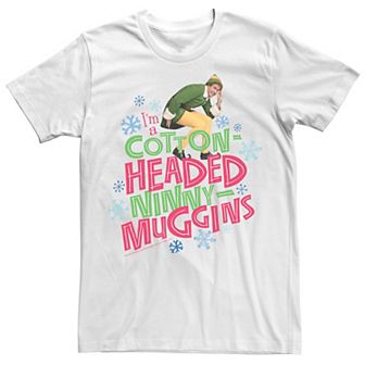 Men's Elf Buddy Cotton Headed Ninny Muggins Large Text Tee