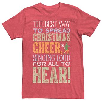 Men's Elf Buddy Singing For Cheer Distressed Text Tee