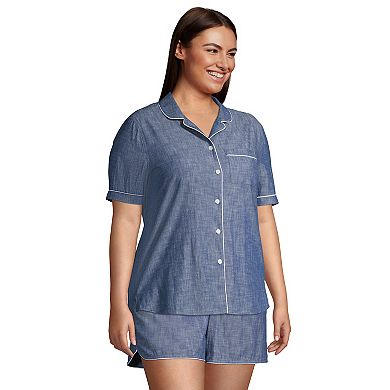 Plus Size Lands' End Short Sleeve Chambray Pajama Shirt