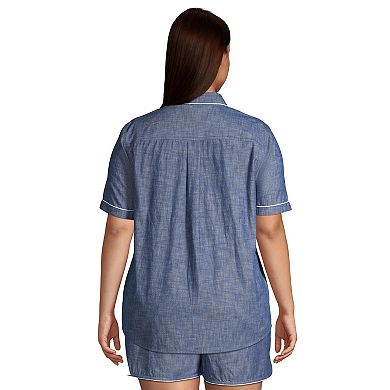 Plus Size Lands' End Short Sleeve Chambray Pajama Shirt