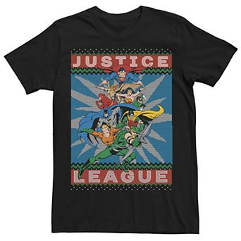 Men's DC Comics Justice League Action Pose Christmas Sweater Style Tee