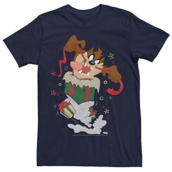 Men's Looney Tunes Christmas Taz Ripping Presents Tee