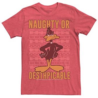 Men's Looney Tunes Christmas Sweater Daffy Naughty Or Desthpicable Tee