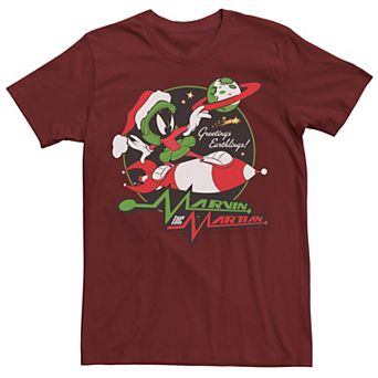 Men's Looney Tunes Christmas Marvin The Martian Greetings Tee