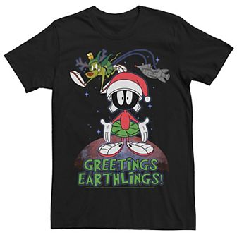 Men's Looney Tunes Christmas Marvin Greetings Earthlings Tee
