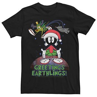 Men's Looney Tunes Christmas Marvin Greetings Earthlings Tee