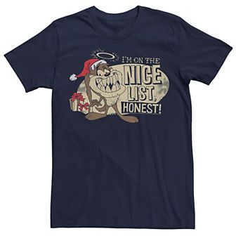 Men's Looney Tunes Christmas Taz I'm On The Nice List Honest Tee